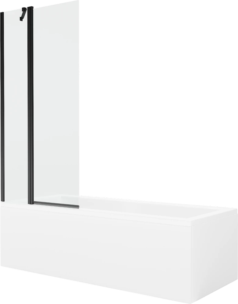 Vonia Mexen Cubik su apdaila ir stiklo sienele, 160x70 cm + 80 cm, Baltas+Juodas/Transparent