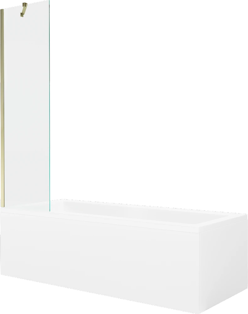 Vonia Mexen Cubik su apdaila ir stiklo sienele, 160x70 cm + 50 cm, Baltas+Gold/Transparent