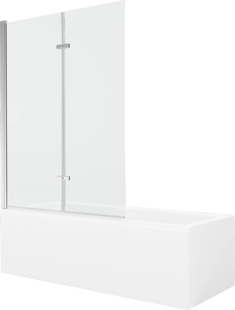 Vonia Mexen Cubik su apdaila ir stiklo sienele, 170x70 cm + 120 cm (II), Baltas+Chrome/Transparent