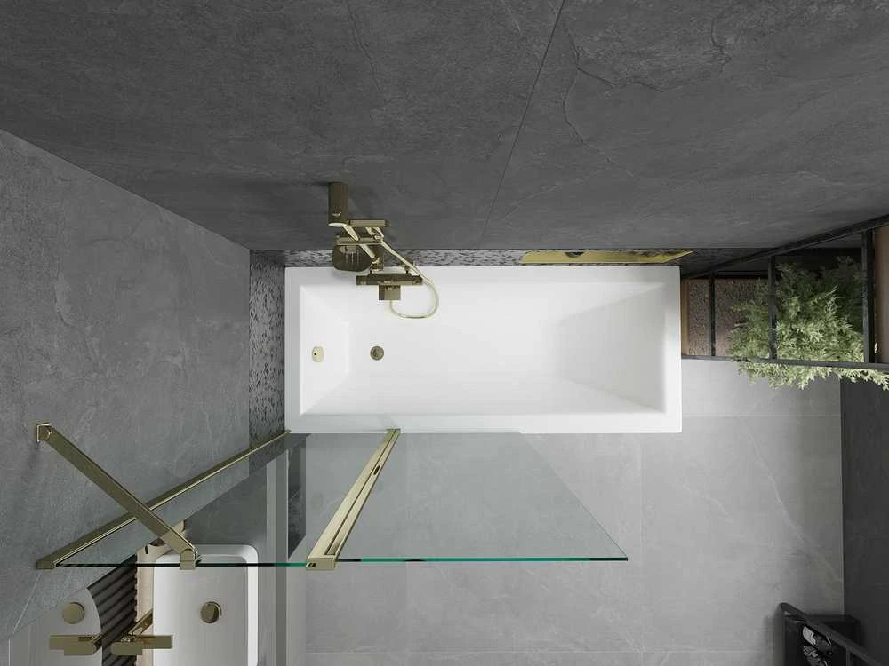 Vonia Mexen Cubik su apdaila ir stiklo sienele, 160x70 cm + 100 cm, Baltas+Gold/Transparent