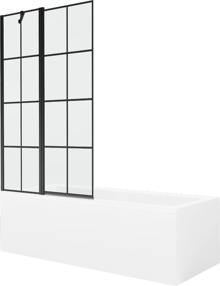 Vonia Mexen Cubik su apdaila ir stiklo sienele, 150x70 cm + 100 cm, Baltas+Juodas grid