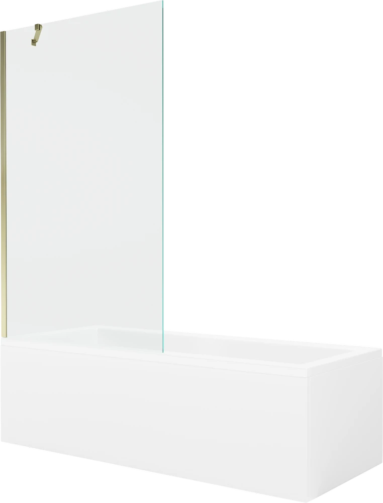 Vonia Mexen Cubik su apdaila ir stiklo sienele, 170x70 cm + 100 cm, Baltas+Gold/Transparent