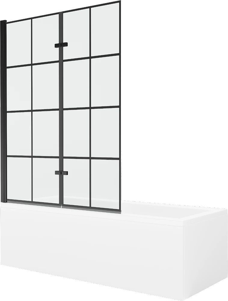 Vonia Mexen Cubik su apdaila ir stiklo sienele, 160x70 cm + 120 cm (II), Baltas+Juodas grid