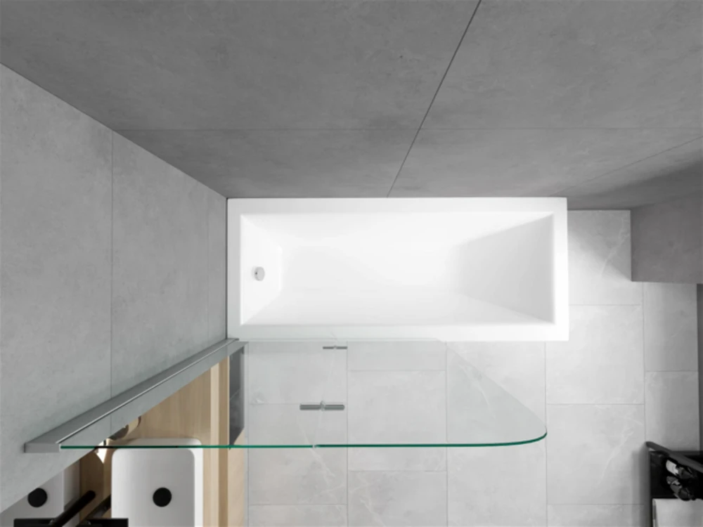 Vonia Mexen Cubik su apdaila ir stiklo sienele, 160x70 cm + 80 cm, baltas+II/chrome