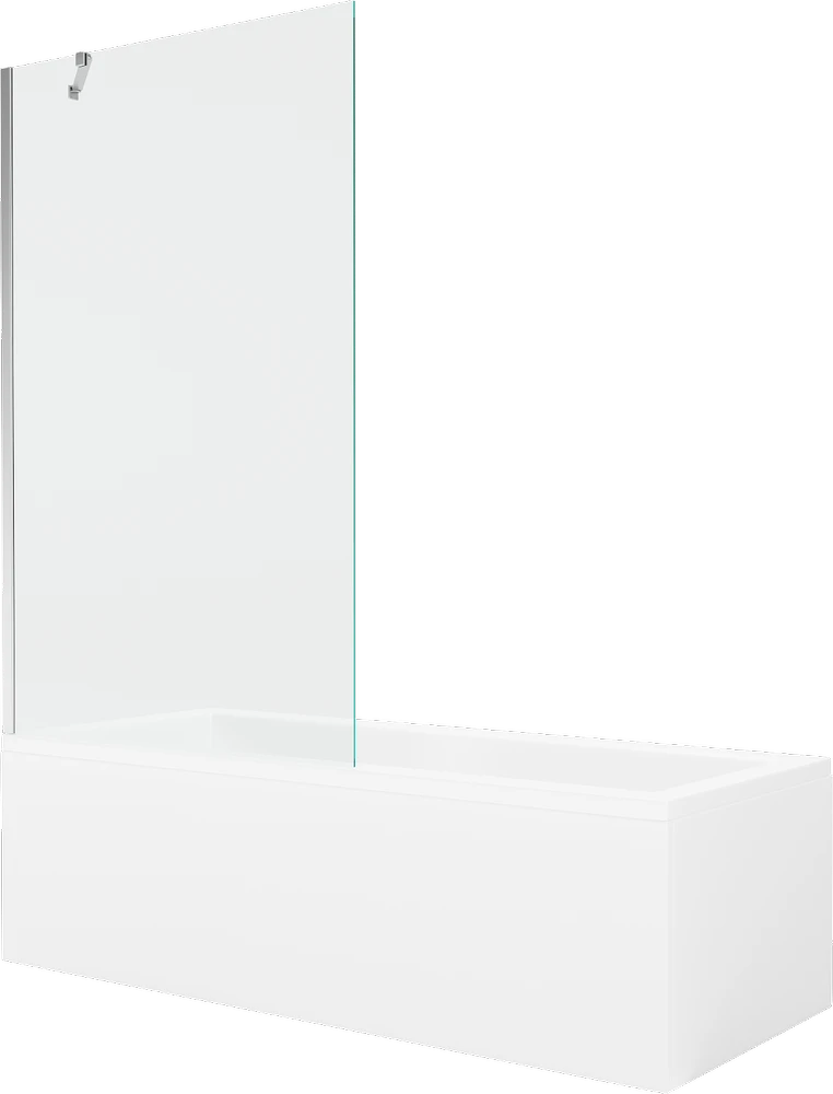 Vonia Mexen Cubik su apdaila ir stiklo sienele, 150x70 cm + 100 cm, Baltas+Chrome/Transparent