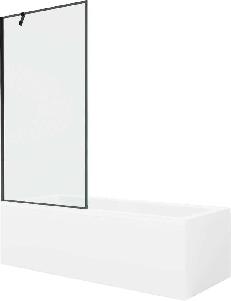 Vonia Mexen Cubik su apdaila ir stiklo sienele, 150x70 cm + 90 cm, Baltas+Juodas frame