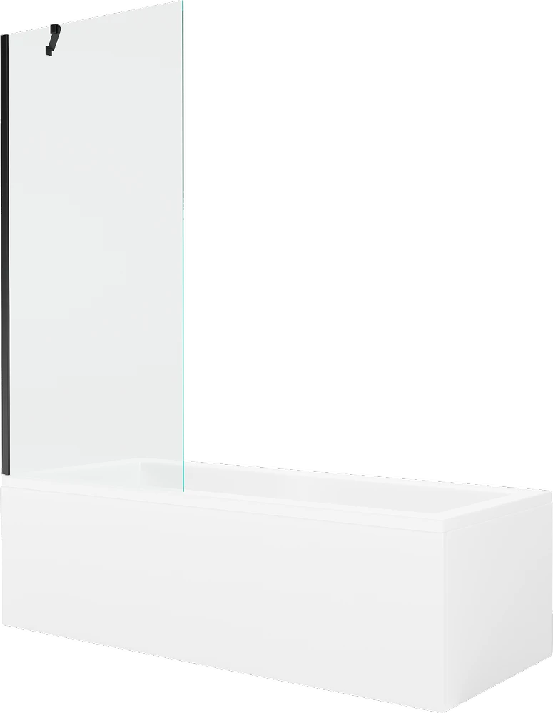 Vonia Mexen Cubik su apdaila ir stiklo sienele, 170x70 cm + 80 cm, Baltas+Juodas/Transparent