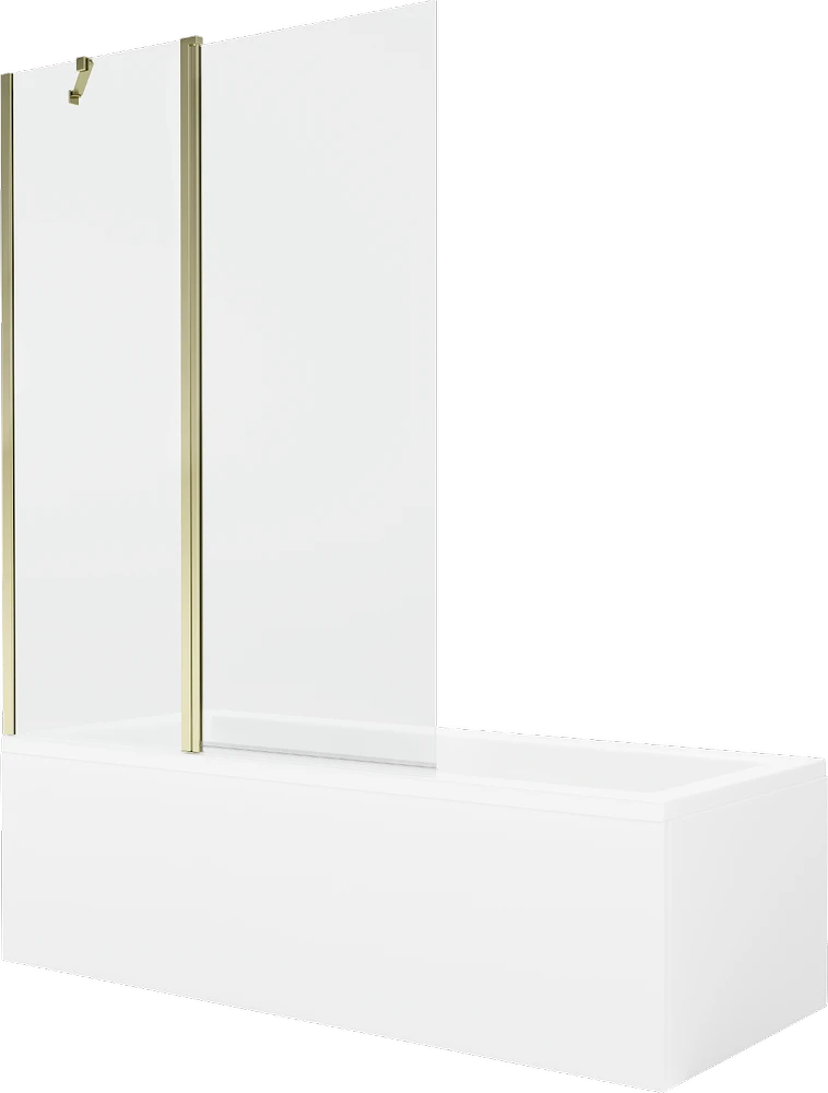 Vonia Mexen Cubik su apdaila ir stiklo sienele, 150x70 cm + 120 cm, Baltas+Gold/Transparent