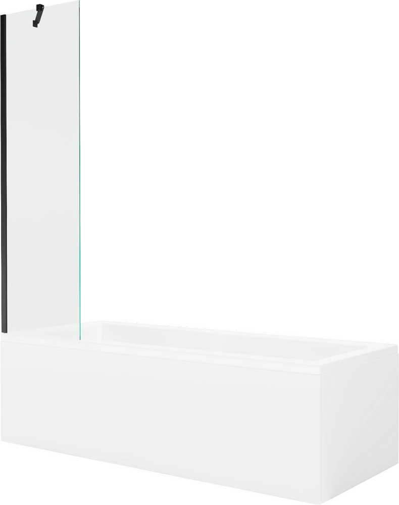 Vonia Mexen Cubik su apdaila ir stiklo sienele, 170x70 cm + 50 cm, Baltas+Juodas/Transparent
