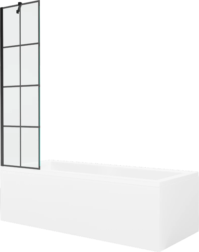 Vonia Mexen Cubik su apdaila ir stiklo sienele, 170x70 cm + 50 cm, Baltas+Juodas grid