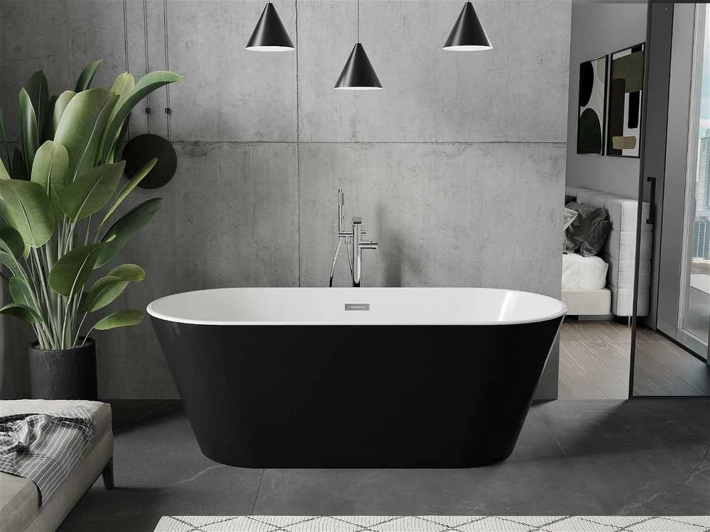 Vonia Mexen Flavia su sifonu, 150 x 75 cm, Baltas/Juodas+Chrome