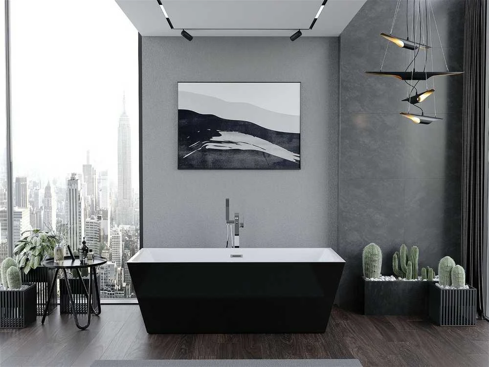 Vonia Mexen Lita su sifonu, 170 x 75 cm, Baltas/Juodas+Chrome