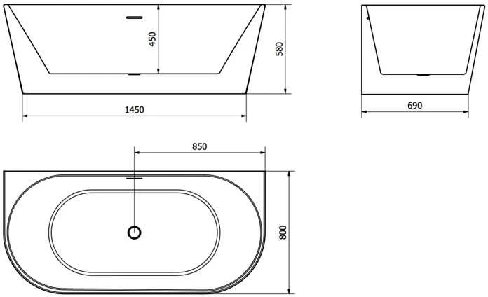 Vonia Mexen Oval, 170x80 cm, Baltas+Chrome