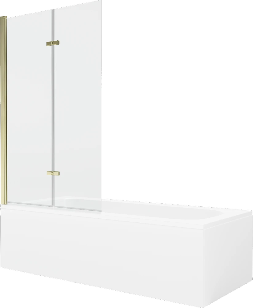 Vonia Mexen Vega su apdaila ir stiklo sienele, 180x80 cm + 100 cm (II), Baltas+Gold/Transparent