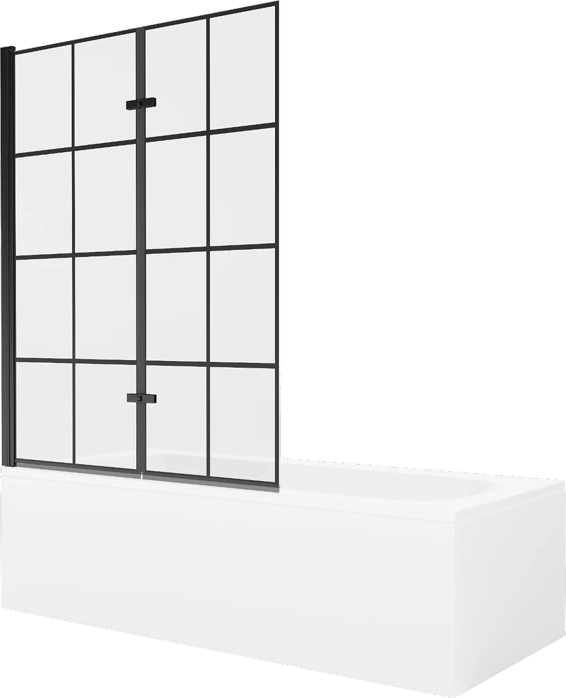 Vonia Mexen Vega su apdaila ir stiklo sienele, 180x80 cm + 120 cm (II), Baltas+Juodas grid