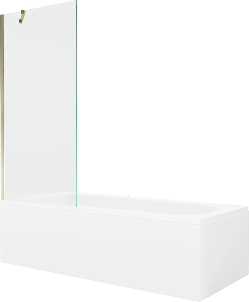 Vonia Mexen Vega su apdaila ir stiklo sienele, 150x70 cm + 80 cm, Baltas+Gold/Transparent