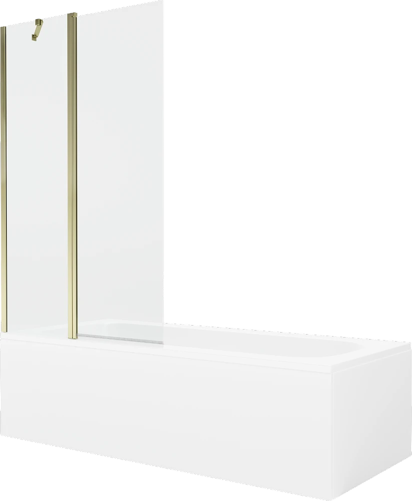 Vonia Mexen Vega su apdaila ir stiklo sienele, 180x80 cm + 100 cm, Baltas+Gold/Transparent