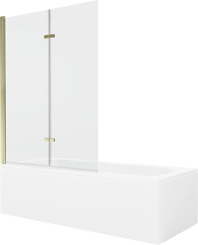 Vonia Mexen Vega su apdaila ir stiklo sienele, 170x70 cm + 120 cm (II), Baltas+Gold/Transparent