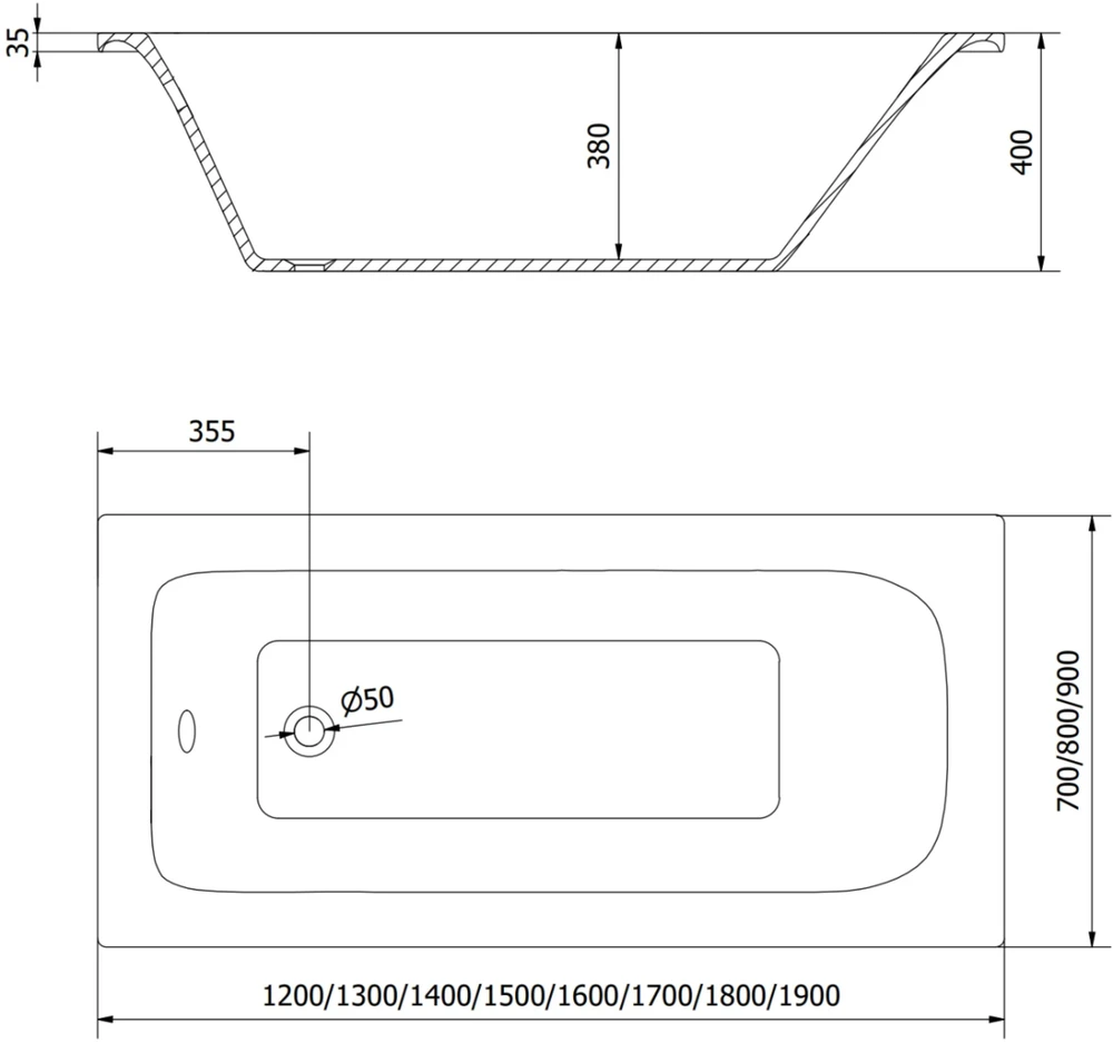 Vonia Mexen Vega su apdaila ir stiklo sienele, 150x70 cm + 50 cm, Baltas+Juodas/Transparent