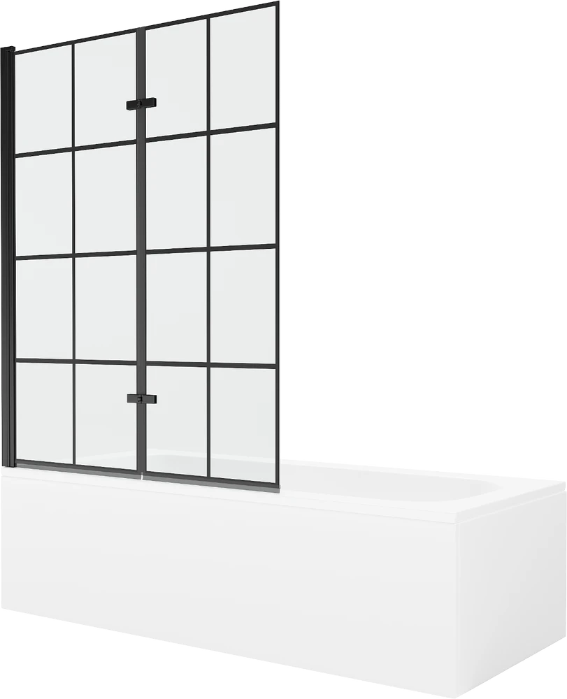 Vonia Mexen Vega su apdaila ir stiklo sienele, 150x70 cm + 120 cm (II), Baltas+Juodas grid