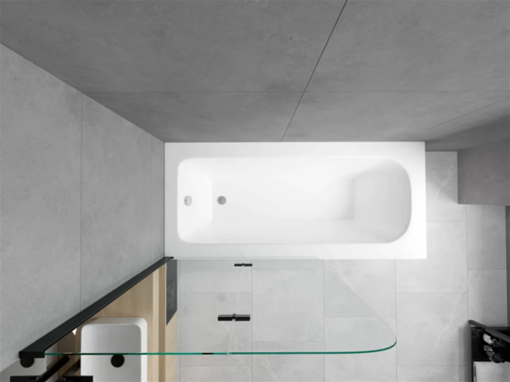Vonia Mexen Vega su apdaila ir stiklo sienele, 180x80 cm + 80 cm, baltas+II/juodas