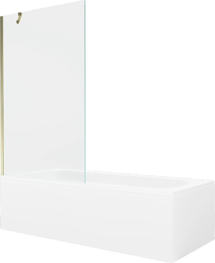 Vonia Mexen Vega su apdaila ir stiklo sienele, 170x70 cm + 100 cm, Baltas+Gold/Transparent