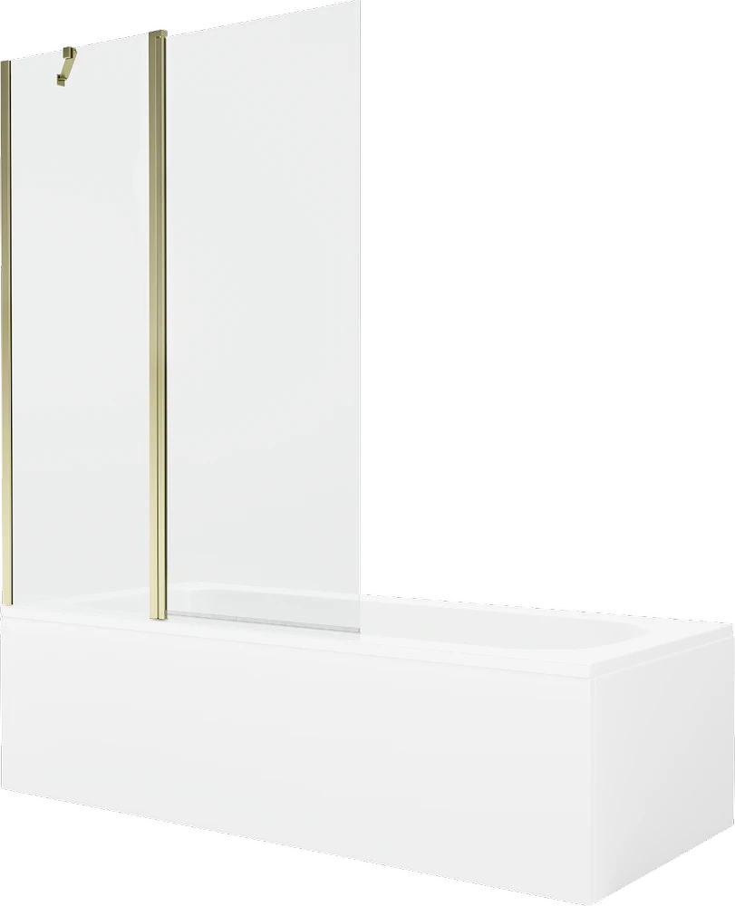 Vonia Mexen Vega su apdaila ir stiklo sienele, 180x80 cm + 120 cm, Baltas+Gold/Transparent