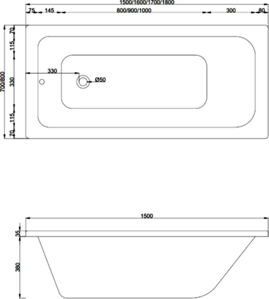 Vonia Mexen Vega su apdaila ir stiklo sienele, 180x80 cm + 100 cm, baltas+II/juodas