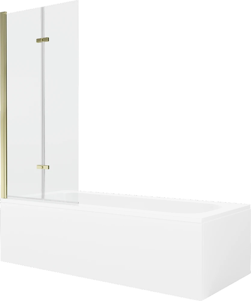 Vonia Mexen Vega su apdaila ir stiklo sienele, 170x70 cm + 80 cm (II), Baltas+Gold/Transparent