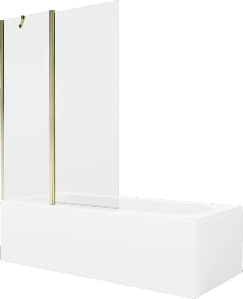 Vonia Mexen Vega su apdaila ir stiklo sienele, 150x70 cm + 120 cm, Baltas+Gold/Transparent