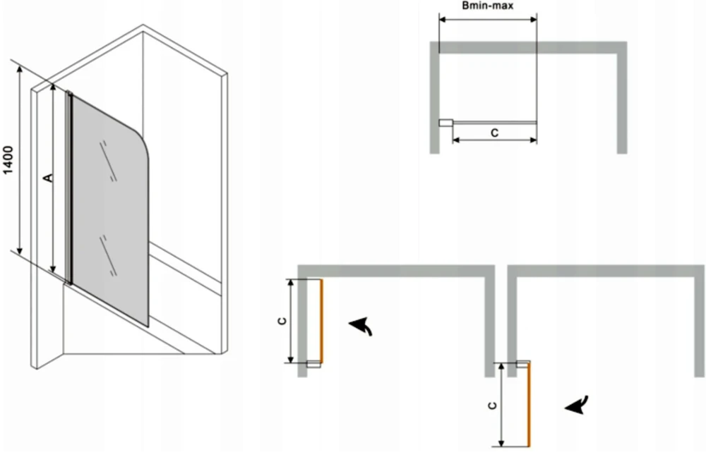 Vonia Mexen Vega su apdaila ir stiklo sienele, 180x80 cm + 70 cm, baltas+I/swing/juodas