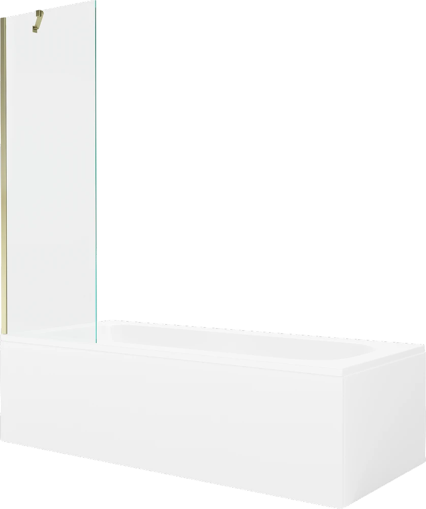 Vonia Mexen Vega su apdaila ir stiklo sienele, 160x70 cm + 60 cm, Baltas+Gold/Transparent