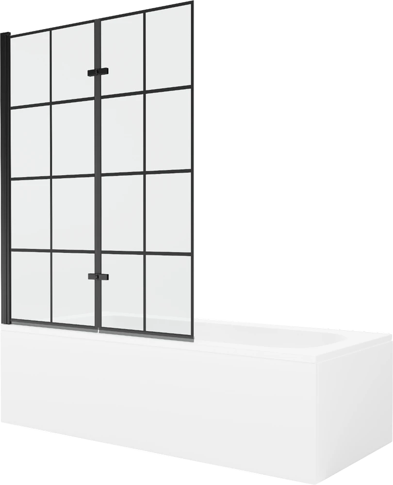 Vonia Mexen Vega su apdaila ir stiklo sienele, 160x70 cm + 120 cm (II), Baltas+Juodas grid