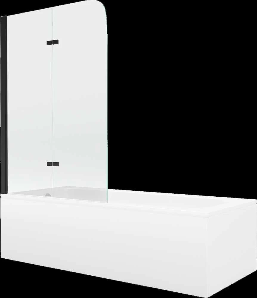 Vonia Mexen Vega su apdaila ir stiklo sienele, 180x80 cm + 100 cm, baltas+II/juodas