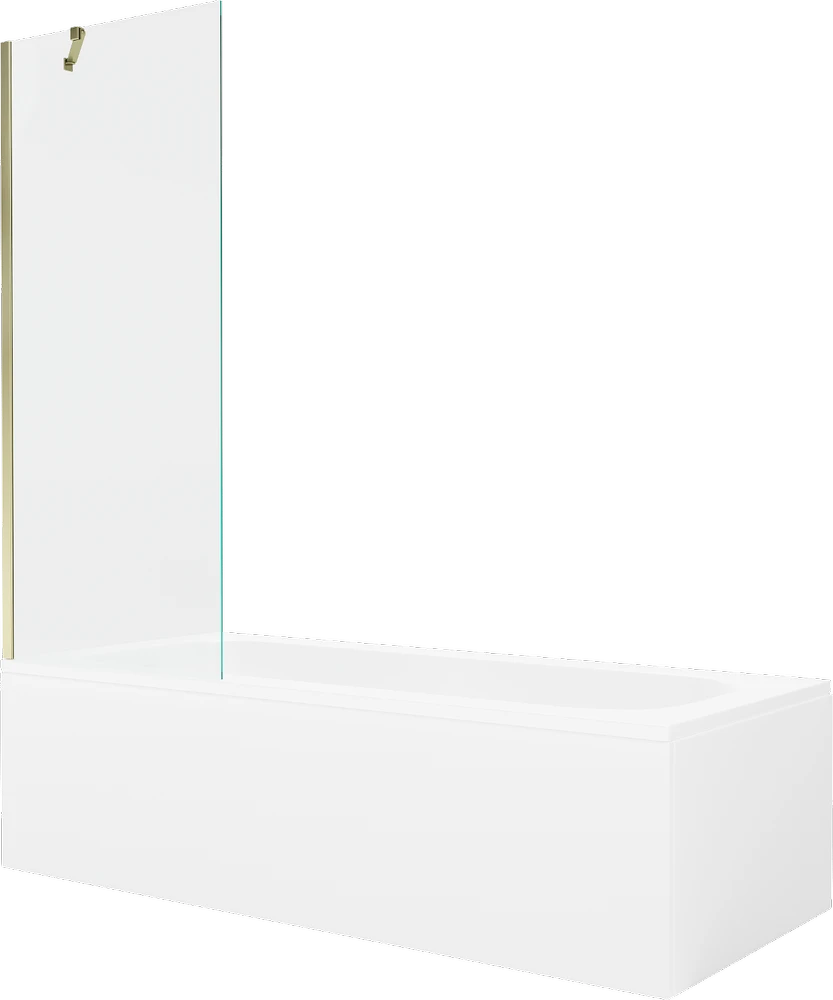 Vonia Mexen Vega su apdaila ir stiklo sienele, 180x80 cm + 70 cm, Baltas+Gold/Transparent