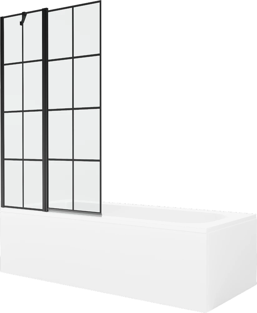 Vonia Mexen Vega su apdaila ir stiklo sienele, 150x70 cm + 100 cm, Baltas+Juodas grid