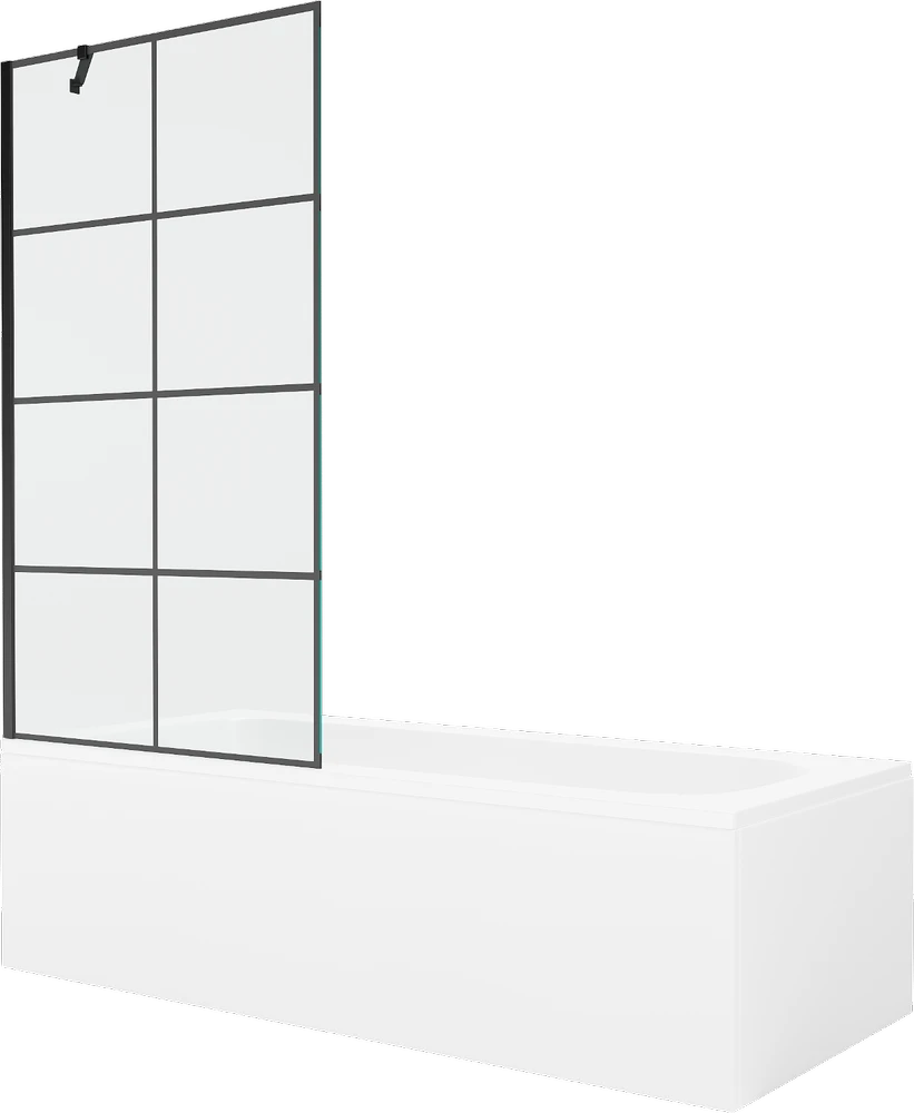 Vonia Mexen Vega su apdaila ir stiklo sienele, 180x80 cm + 90 cm, Baltas+Juodas grid
