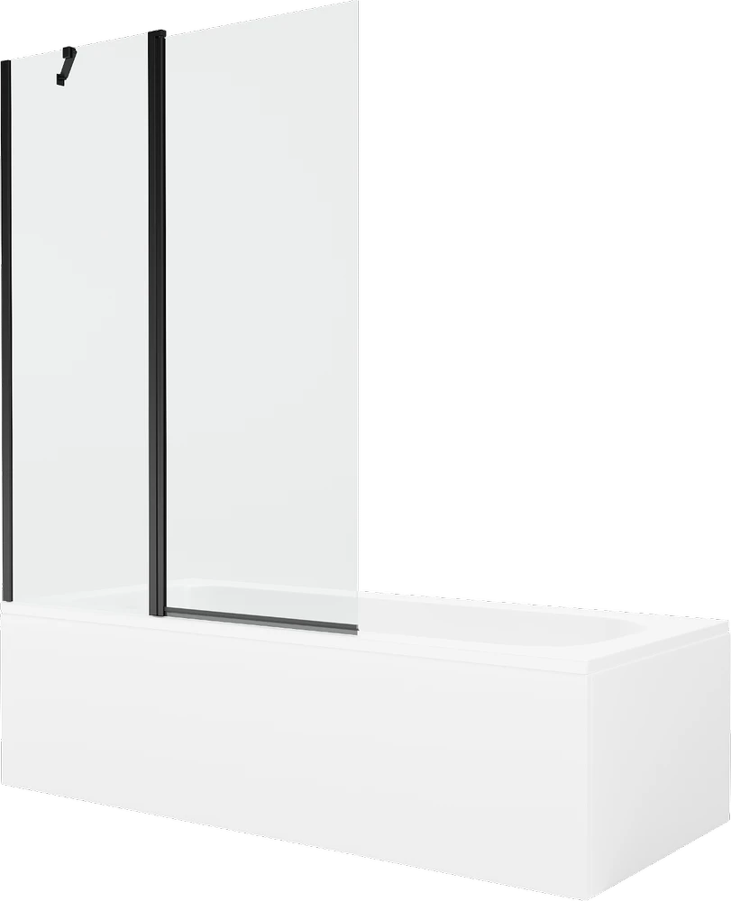 Vonia Mexen Vega su apdaila ir stiklo sienele, 170x70 cm + 120 cm, Baltas+Juodas/Transparent