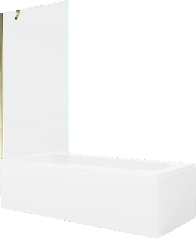 Vonia Mexen Vega su apdaila ir stiklo sienele, 170x70 cm + 90 cm, Baltas+Gold/Transparent