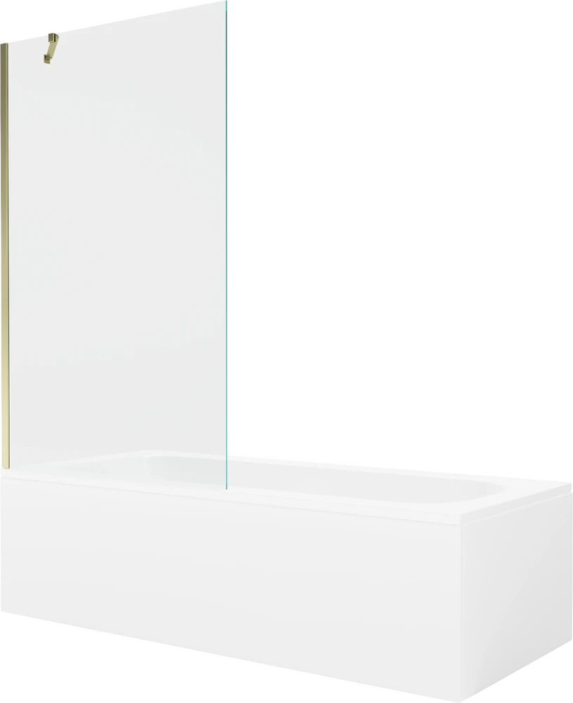 Vonia Mexen Vega su apdaila ir stiklo sienele, 180x80 cm + 100 cm, Baltas+Gold/Transparent