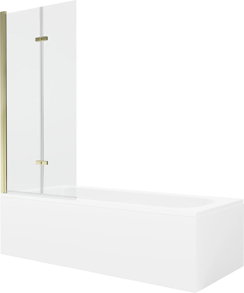 Vonia Mexen Vega su apdaila ir stiklo sienele, 150x70 cm + 80 cm (II), Baltas+Gold/Transparent