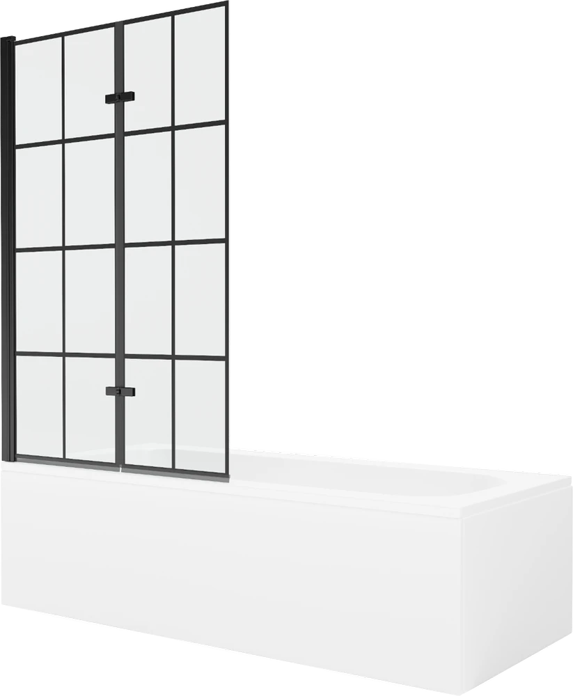 Vonia Mexen Vega su apdaila ir stiklo sienele, 180x80 cm + 100 cm (II), Baltas+Juodas grid