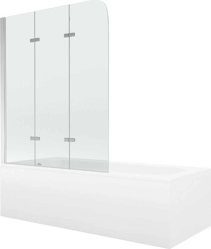 Vonia Mexen Vega su apdaila ir stiklo sienele, 150x70 cm + 120 cm, baltas+III/fold/chrome
