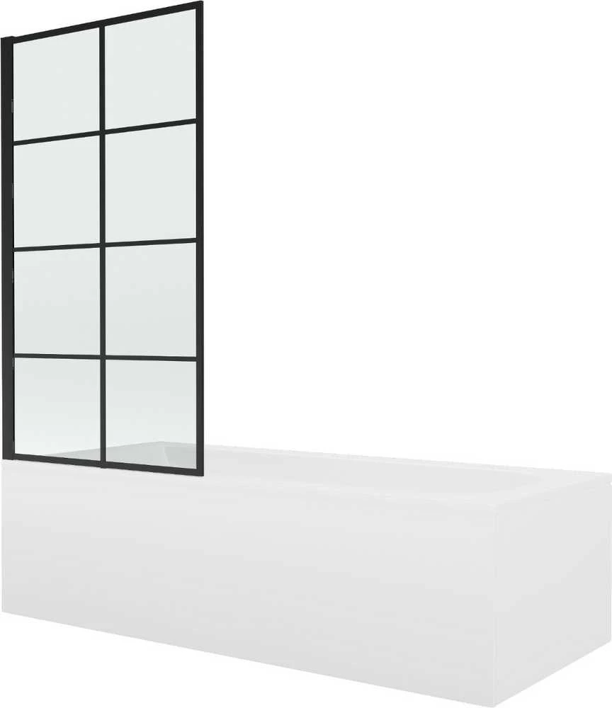 Vonia Mexen Vega su apdaila ir stiklo sienele, 150x70 cm + 80 cm, baltas+I/swing/juodas grid