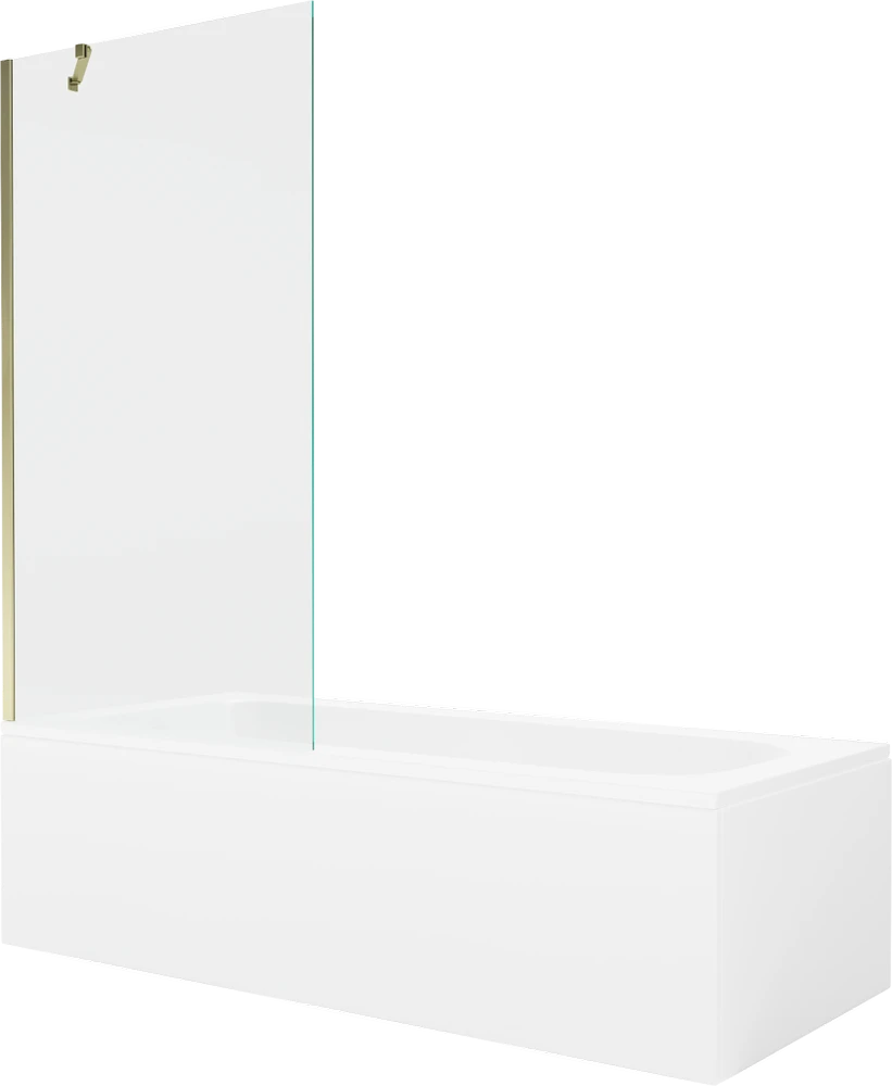 Vonia Mexen Vega su apdaila ir stiklo sienele, 160x70 cm + 90 cm, Baltas+Gold/Transparent