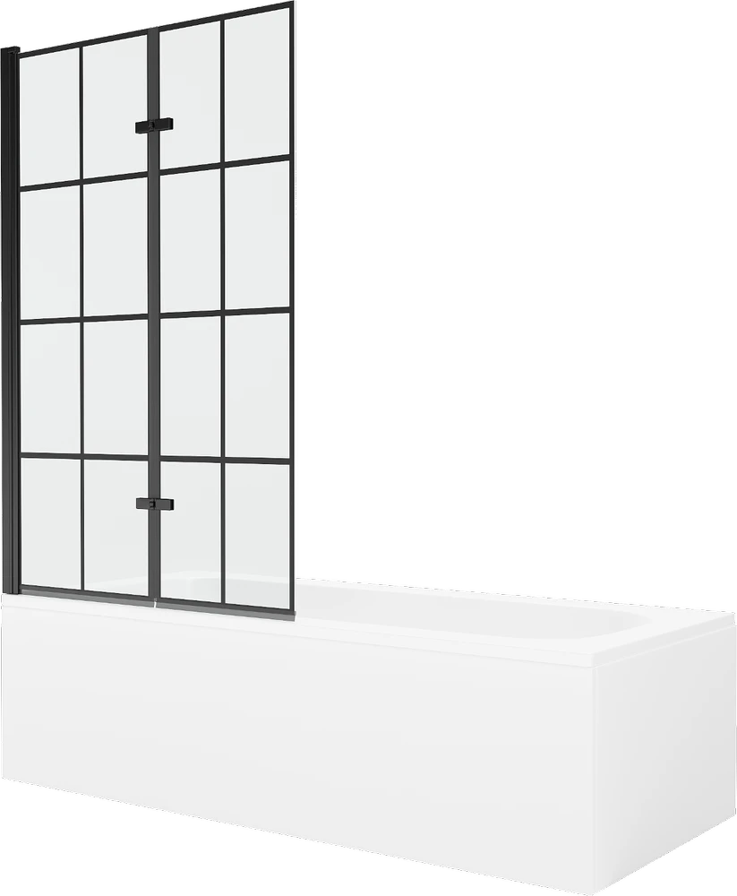 Vonia Mexen Vega su apdaila ir stiklo sienele, 160x70 cm + 100 cm (II), Baltas+Juodas grid