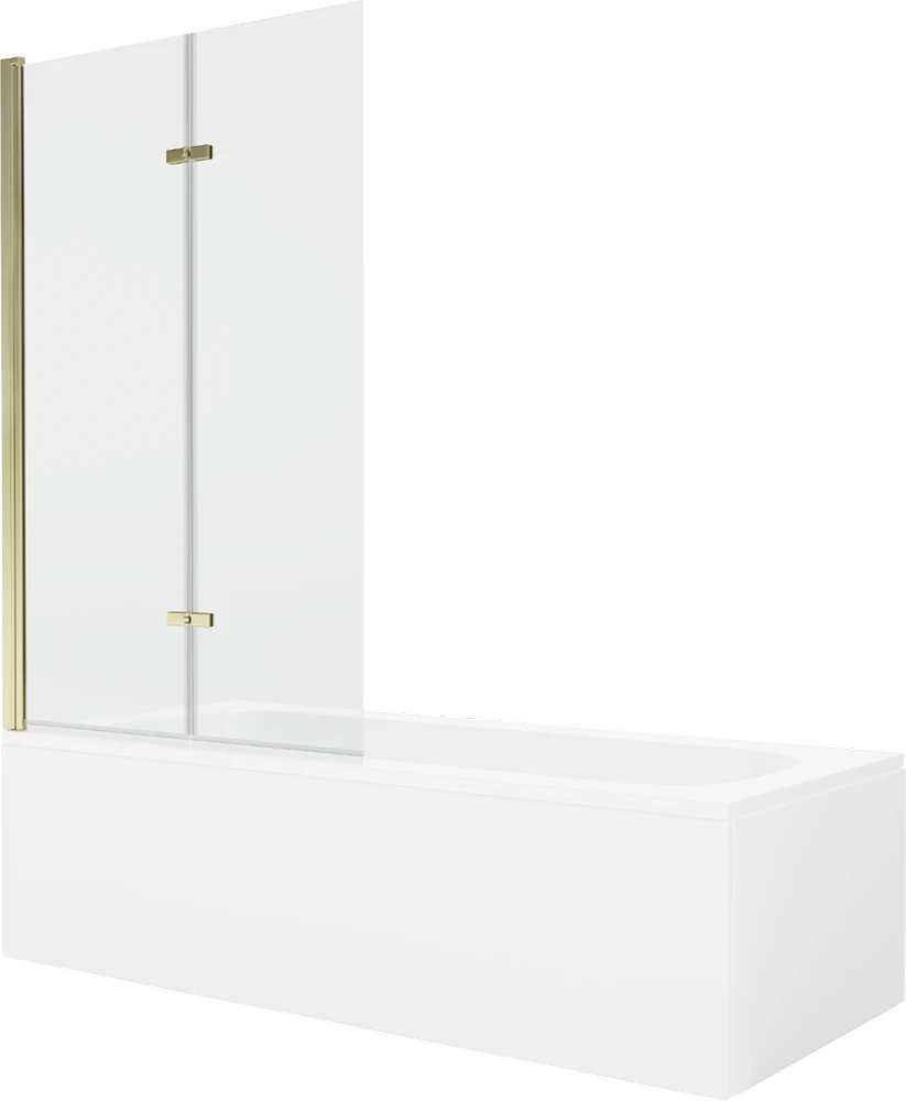Vonia Mexen Vega su apdaila ir stiklo sienele, 150x70 cm + 100 cm (II), Baltas+Gold/Transparent