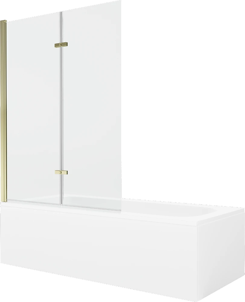 Vonia Mexen Vega su apdaila ir stiklo sienele, 150x70 cm + 120 cm (II), Baltas+Gold/Transparent