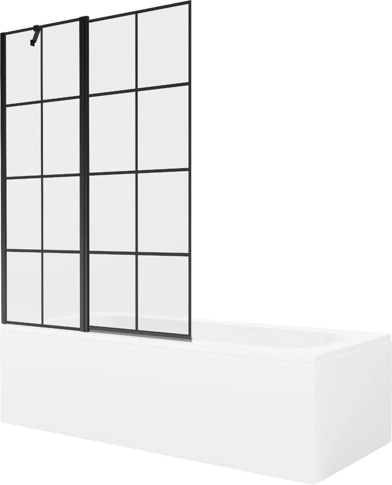Vonia Mexen Vega su apdaila ir stiklo sienele, 180x80 cm + 120 cm, Baltas+Juodas grid