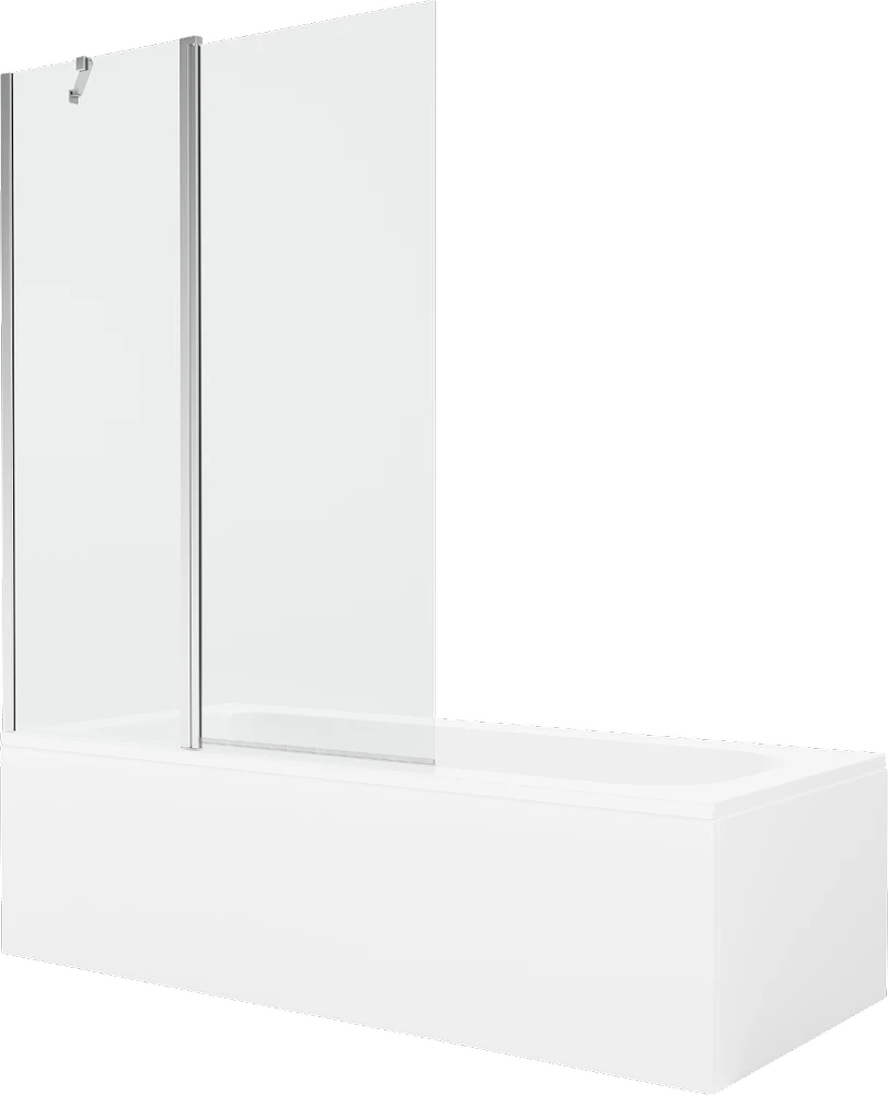 Vonia Mexen Vega su apdaila ir stiklo sienele, 170x70 cm + 120 cm, Baltas+Chrome/Transparent